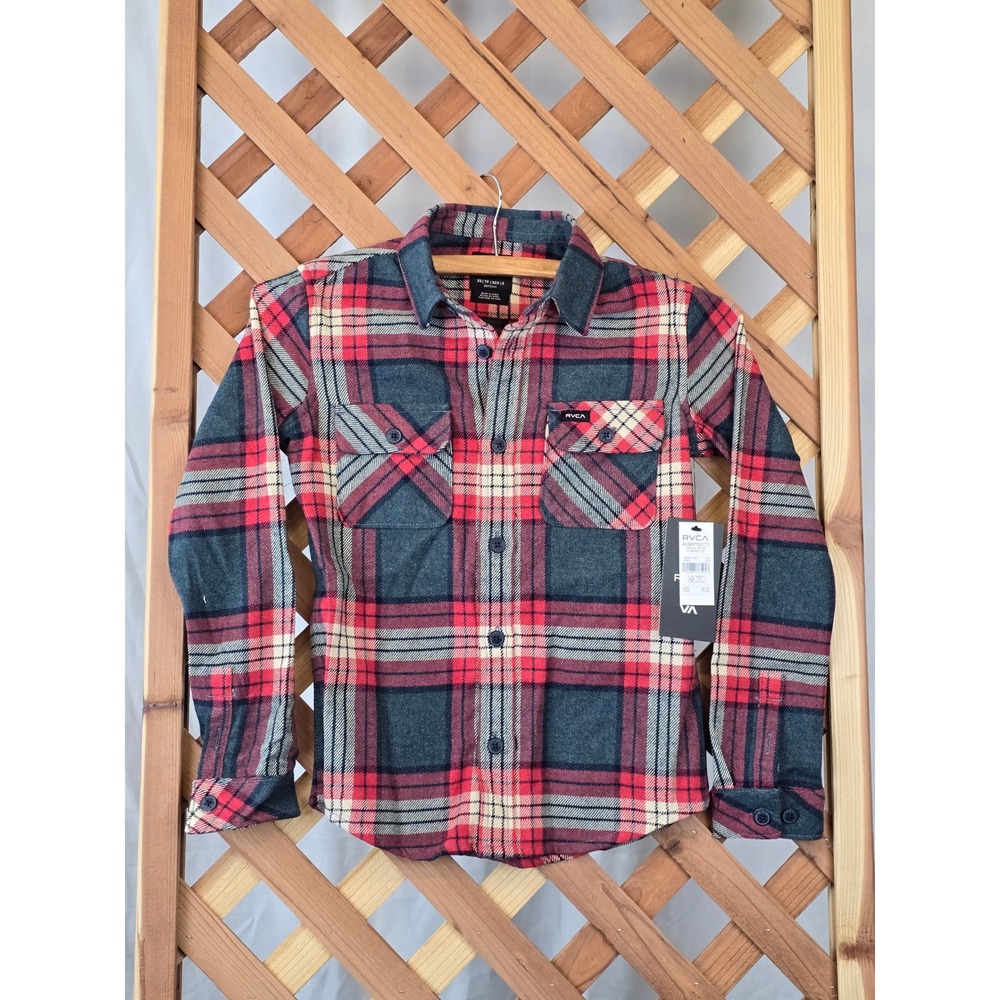 RVCA Thatll Work Flannel LS Boys Size 8 Red Plaid Long Sleeve Shirt -NEW